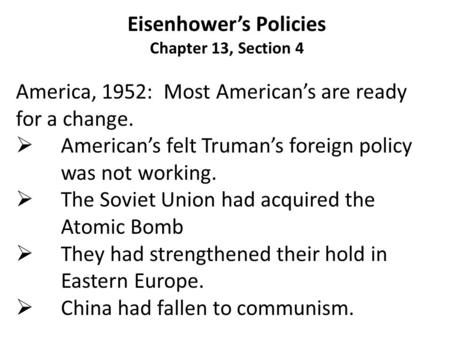 Eisenhower’s Policies