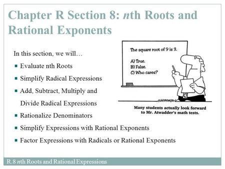Chapter R Section 8: nth Roots and Rational Exponents