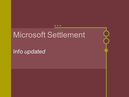 Microsoft Settlement Info updated. Help the poorer schools in acquiring technology to assist with implementation of the ICC The money is not to supplant.