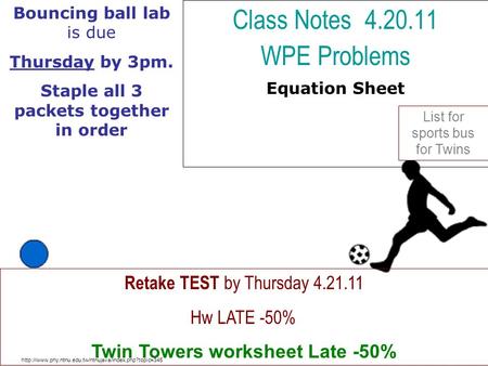 Class Notes WPE Problems Equation Sheet