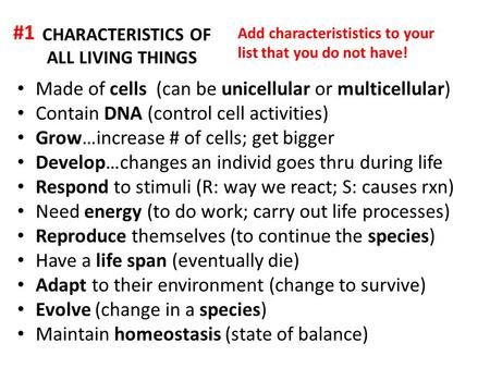 1.1 Characteristics of Living Organisms