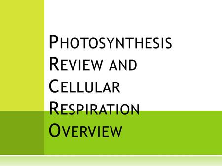 Photosynthesis Review and Cellular Respiration Overview