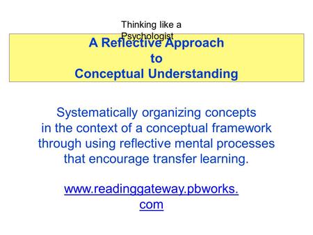 A Reflective Approach to Conceptual Understanding Systematically organizing concepts in the context of a conceptual framework through using reflective.