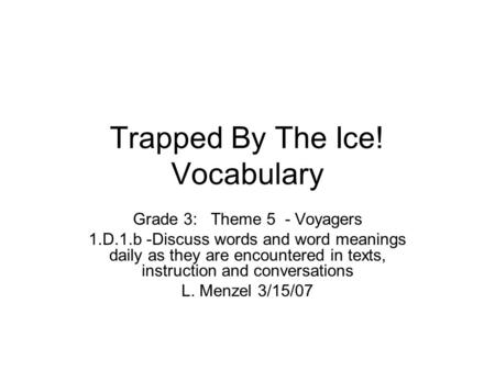 Trapped By The Ice! Vocabulary