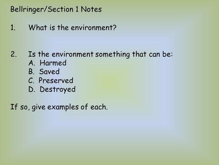 Bellringer/Section 1 Notes