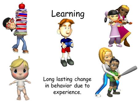 Long lasting change in behavior due to experience.