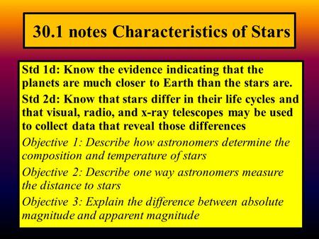 30.1 notes Characteristics of Stars