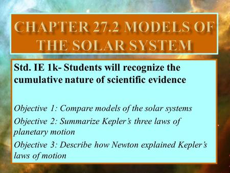 Chapter 27.2 Models of the solar system