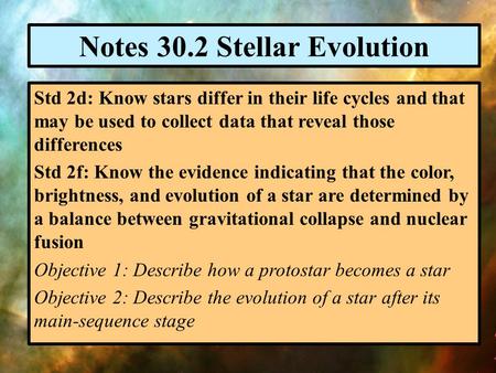 Notes 30.2 Stellar Evolution