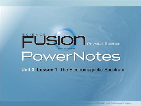 Unit 3 Lesson 1 The Electromagnetic Spectrum