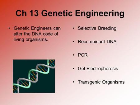 Ch 13 Genetic Engineering