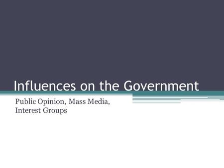 Influences on the Government Public Opinion, Mass Media, Interest Groups.