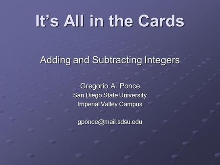 It’s All in the Cards Adding and Subtracting Integers