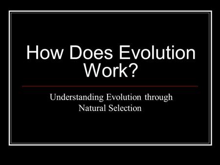 How Does Evolution Work?