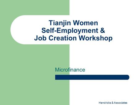 Hendricks & Associates Tianjin Women Self-Employment & Job Creation Workshop Microfinance.