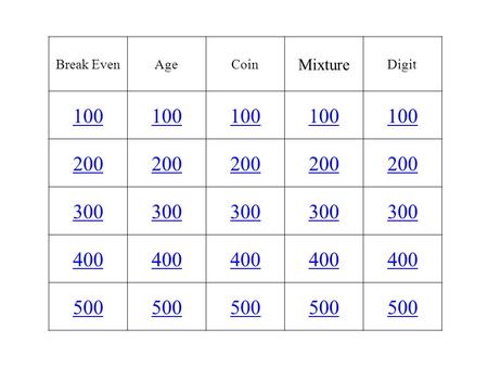 Break EvenAgeCoin Mixture Digit 100 200 300 400 500.