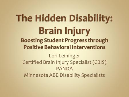 Lori Leininger Certified Brain Injury Specialist (CBIS) PANDA Minnesota ABE Disability Specialists.