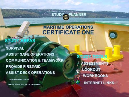 MARITIME OPERATIONS ASSESSMENTS WORKBOOKS INTERNET LINKS STUDY AREAS LOOKOUT SURVIVAL ASSIST DECK OPERATIONS COMMUNICATION & TEAMWORK STUDY TOOLS PROVIDE.