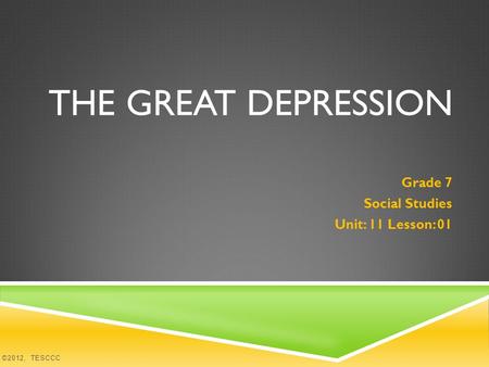 THE GREAT DEPRESSION Grade 7 Social Studies Unit: 11 Lesson: 01 ©2012, TESCCC.