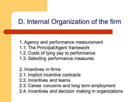 D. Internal Organization of the firm