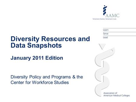 Diversity Resources and Data Snapshots January 2011 Edition Diversity Policy and Programs & the Center for Workforce Studies.