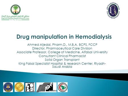 Drug manipulation in Hemodialysis