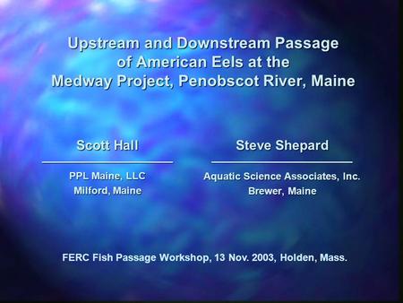 Upstream and Downstream Passage of American Eels at the Medway Project, Penobscot River, Maine Scott Hall ————————————— PPL Maine, LLC Milford, Maine Steve.