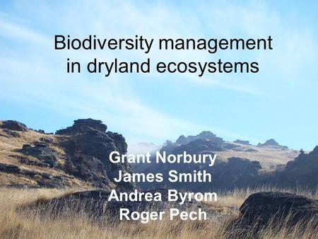 Biodiversity management in dryland ecosystems Grant Norbury James Smith Andrea Byrom Roger Pech.