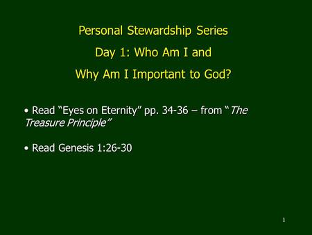 Personal Stewardship Series Day 1: Who Am I and