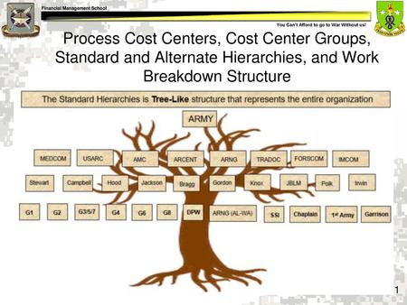 Process Cost Centers, Cost Center Groups, Standard and Alternate Hierarchies, and Work Breakdown Structure Show Slide #1: Process Cost Centers, Cost Center.