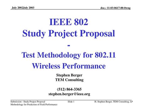 IEEE 802 Study Project Proposal -