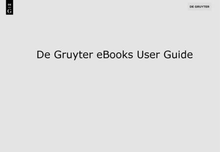 De Gruyter eBooks User Guide