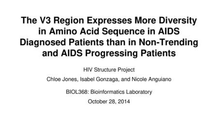 The V3 Region Expresses More Diversity in Amino Acid Sequence in AIDS Diagnosed Patients than in Non-Trending and AIDS Progressing Patients HIV Structure.
