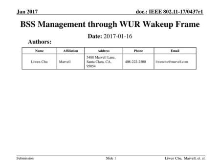 BSS Management through WUR Wakeup Frame