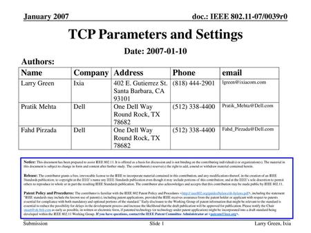 TCP Parameters and Settings