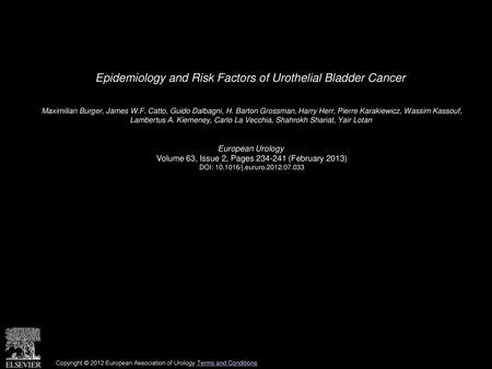 Epidemiology and Risk Factors of Urothelial Bladder Cancer