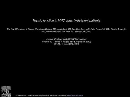 Thymic function in MHC class II–deficient patients
