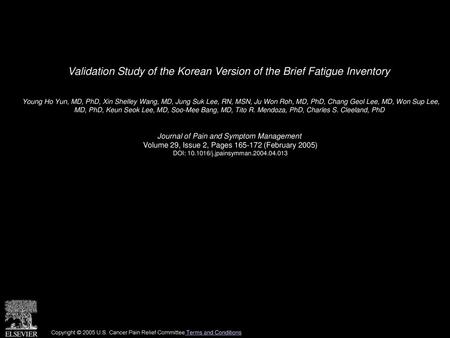 Validation Study of the Korean Version of the Brief Fatigue Inventory