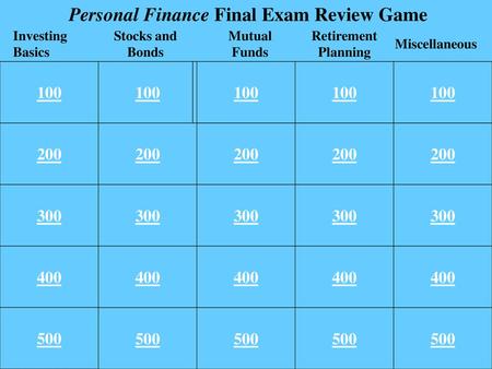 Personal Finance Final Exam Review Game