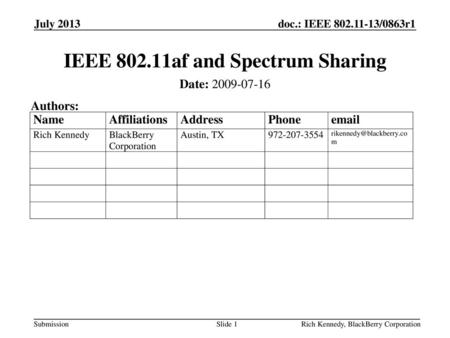 IEEE af and Spectrum Sharing