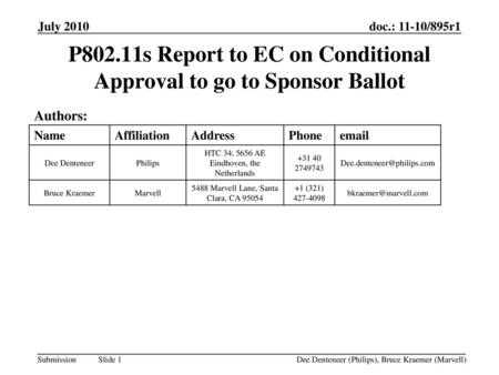 P802.11s Report to EC on Conditional Approval to go to Sponsor Ballot