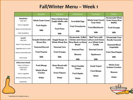 Fall/Winter Menu – Week 1