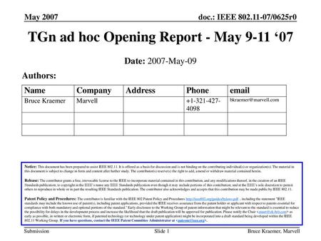 TGn ad hoc Opening Report - May 9-11 ‘07