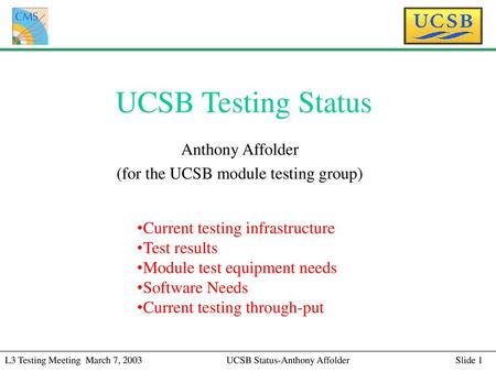UCSB Testing Status Anthony Affolder