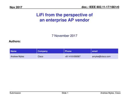 LiFi from the perspective of an enterprise AP vendor