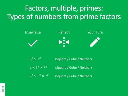 Factors, multiple, primes: Types of numbers from prime factors