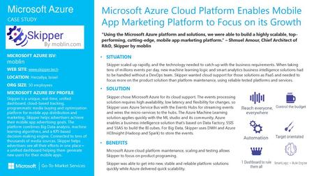 Microsoft Azure Cloud Platform Enables Mobile App Marketing Platform to Focus on its Growth By moblin.com “Using the Microsoft Azure platform and solutions,