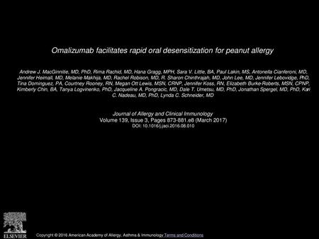 Omalizumab facilitates rapid oral desensitization for peanut allergy