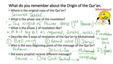 What do you remember about the Origin of the Qur’an.