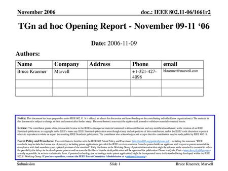 TGn ad hoc Opening Report - November ‘06
